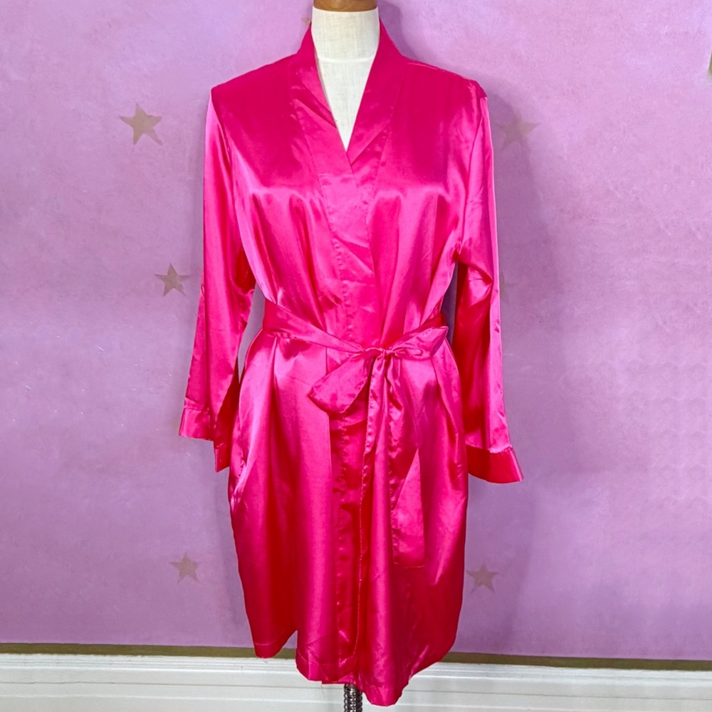 Vintage 90s Morgan Taylor Intimates Robe Romantic Hot Pink Satin L/XL Flirty